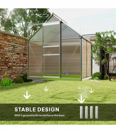 Outsunny Polycarbonate Walk-in Garden Greenhouse w/ Sliding Door Silver Tone