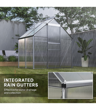 Outsunny Polycarbonate Walk-in Garden Greenhouse w/ Sliding Door Silver Tone