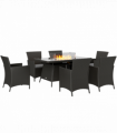 Outsunny Rattan Dining Set with Fire Pit Table and Armchairs, Black