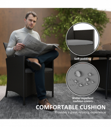 Outsunny Rattan Dining Set with Fire Pit Table and Armchairs, Black