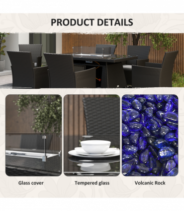 Outsunny Rattan Dining Set with Fire Pit Table and Armchairs, Black