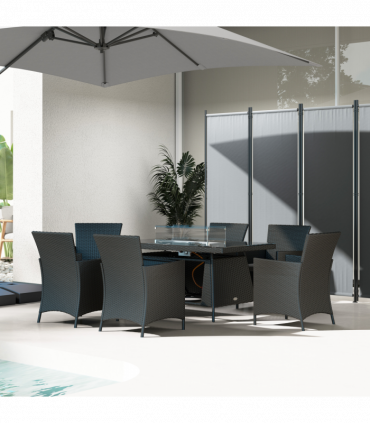 Outsunny Rattan Dining Set with Fire Pit Table and Armchairs, Black