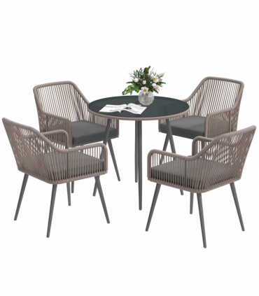 Outsunny Rattan Dining Set, 4 Seater Rattan Garden Furniture, Light Brown