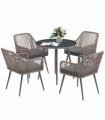 Outsunny Rattan Dining Set, 4 Seater Rattan Garden Furniture, Light Brown