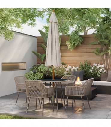 Outsunny Rattan Dining Set, 4 Seater Rattan Garden Furniture, Light Brown