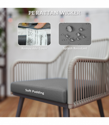 Outsunny Rattan Dining Set, 4 Seater Rattan Garden Furniture, Light Brown