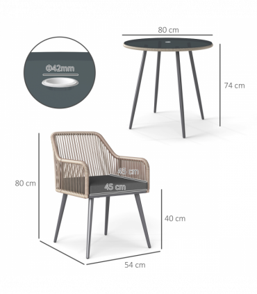 Outsunny Rattan Dining Set, 4 Seater Rattan Garden Furniture, Light Brown