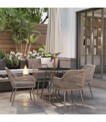 Outsunny Rattan Dining Set, 4 Seater Rattan Garden Furniture, Light Brown