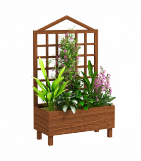 Outsunny Wooden Garden Planters with Trellis for Vine Climbing Plants Brown
