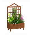 Outsunny Wooden Garden Planters with Trellis for Vine Climbing Plants Brown