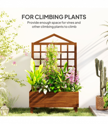 Outsunny Wooden Garden Planters with Trellis for Vine Climbing Plants Brown