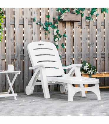 Patio Folding Lounge Chair Recliner with Wheels & 5-Position Backrest Outsunny