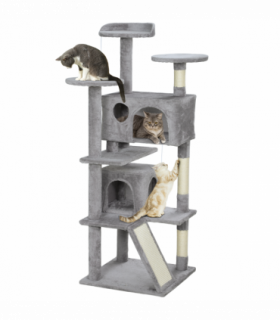 PawHut 138cm Cat Tree with Scratching Posts and Pad, Bed, Condos, Light Grey