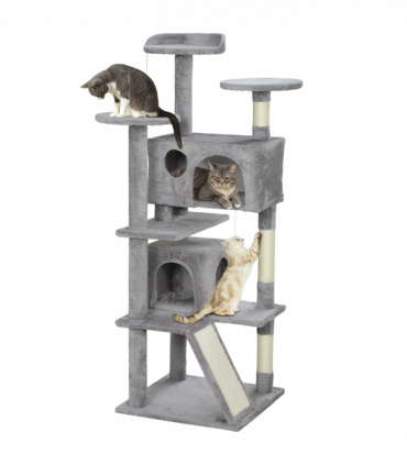 PawHut 138cm Cat Tree with Scratching Posts and Pad, Bed, Condos, Light Grey