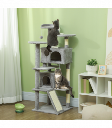 PawHut 138cm Cat Tree with Scratching Posts and Pad, Bed, Condos, Light Grey