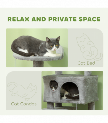 PawHut 138cm Cat Tree with Scratching Posts and Pad, Bed, Condos, Light Grey