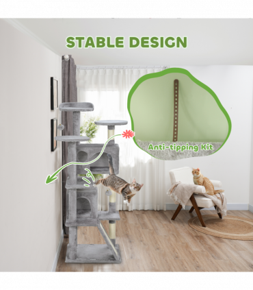 PawHut 138cm Cat Tree with Scratching Posts and Pad, Bed, Condos, Light Grey