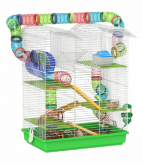 PawHut 5 Tiers Hamster Cage Animal Travel Carrier Habitat, Green
