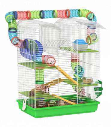 PawHut 5 Tiers Hamster Cage Animal Travel Carrier Habitat, Green