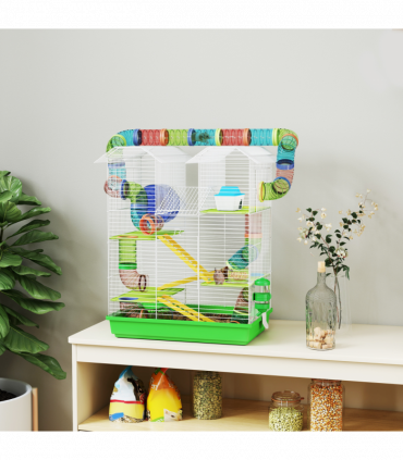 PawHut 5 Tiers Hamster Cage Animal Travel Carrier Habitat, Green