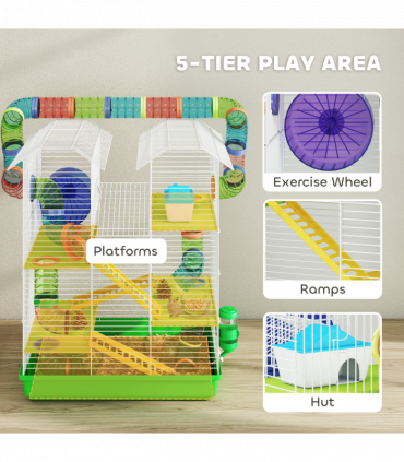 PawHut 5 Tiers Hamster Cage Animal Travel Carrier Habitat, Green