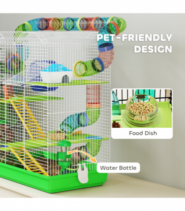 PawHut 5 Tiers Hamster Cage Animal Travel Carrier Habitat, Green