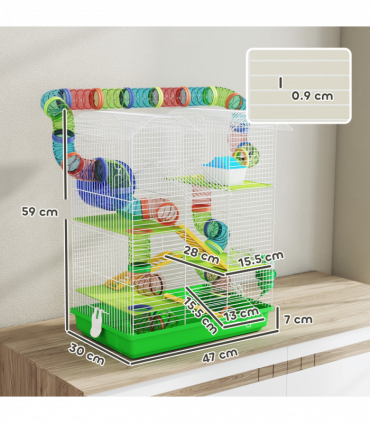 PawHut 5 Tiers Hamster Cage Animal Travel Carrier Habitat, Green
