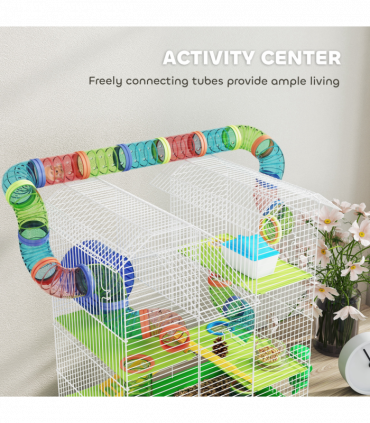 PawHut 5 Tiers Hamster Cage Animal Travel Carrier Habitat, Green