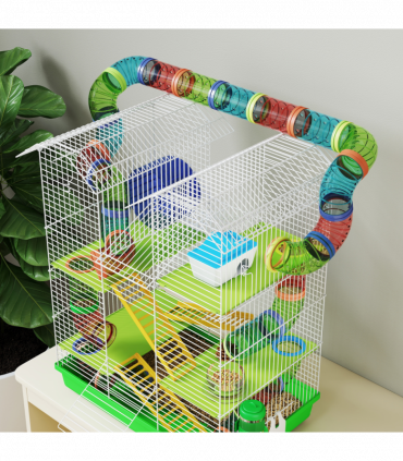 PawHut 5 Tiers Hamster Cage Animal Travel Carrier Habitat, Green