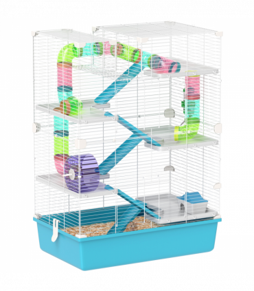 PawHut 6 Tier Hamster Cage with Twin Tower and Accessories, Light Blue