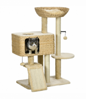 PawHut 95cm Cat Tree Tower with Scratching Post Cat House Ball Platform - Beige
