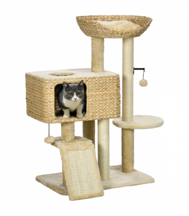 PawHut 95cm Cat Tree Tower with Scratching Post Cat House Ball Platform - Beige