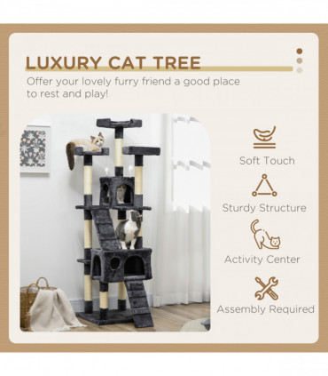 PawHut Cat Tree Scratcher Activity Centre, Condo Scratching Post Toy Bed