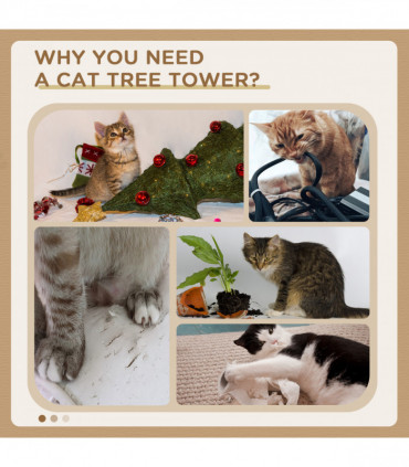 PawHut Cat Tree Scratcher Activity Centre, Condo Scratching Post Toy Bed