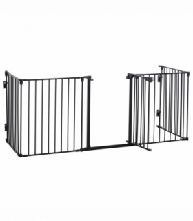 Pet Gate 5-Panel Dog Playpen for Indoor Stair Barrier W/ Walk Through Door Black