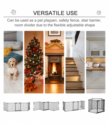 Pet Gate 5-Panel Dog Playpen for Indoor Stair Barrier W/ Walk Through Door Black