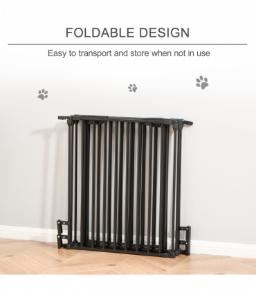 Pet Gate 5-Panel Dog Playpen for Indoor Stair Barrier W/ Walk Through Door Black
