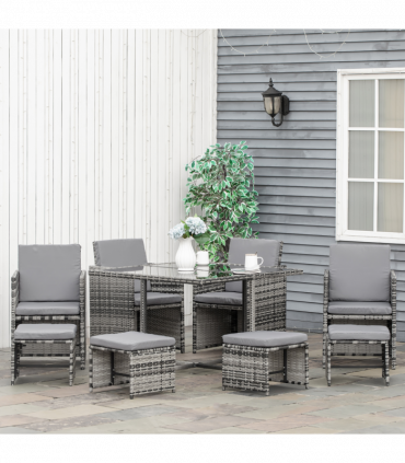 Rattan Furniture Set Wicker Weave Patio Dining Table Seat Mixed Grey