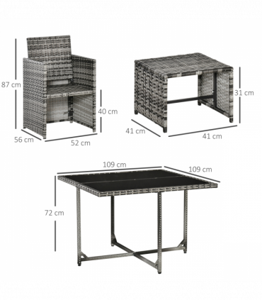 Rattan Furniture Set Wicker Weave Patio Dining Table Seat Mixed Grey
