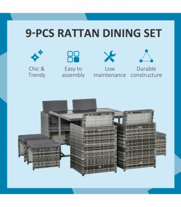 Rattan Furniture Set Wicker Weave Patio Dining Table Seat Mixed Grey