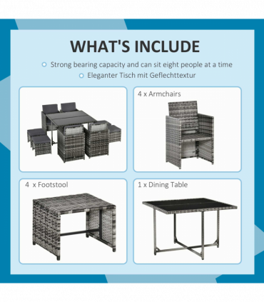 Rattan Furniture Set Wicker Weave Patio Dining Table Seat Mixed Grey