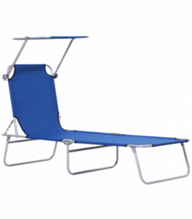 Reclining Chair Folding Lounger Seat & Sun Shade Awning Beach, Blue