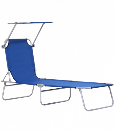 Reclining Chair Folding Lounger Seat & Sun Shade Awning Beach, Blue