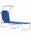 Reclining Chair Folding Lounger Seat & Sun Shade Awning Beach, Blue
