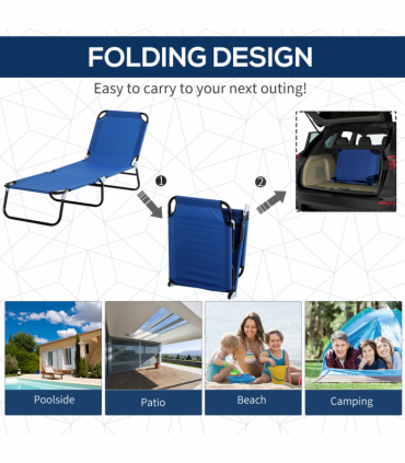 Reclining Chair Folding Lounger Seat & Sun Shade Awning Beach, Blue