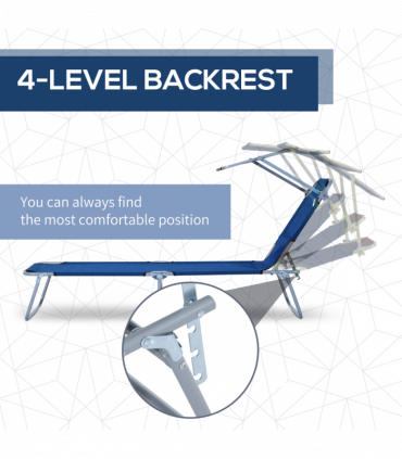 Reclining Chair Folding Lounger Seat & Sun Shade Awning Beach, Blue