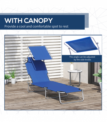 Reclining Chair Folding Lounger Seat & Sun Shade Awning Beach, Blue