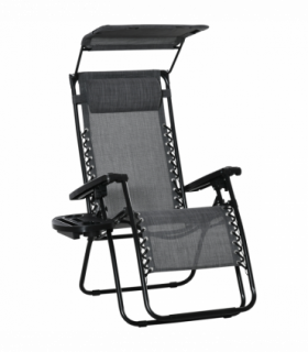 Steel Frame Zero Gravity Outdoor Garden Deck Chair with Canopy - Light Grey