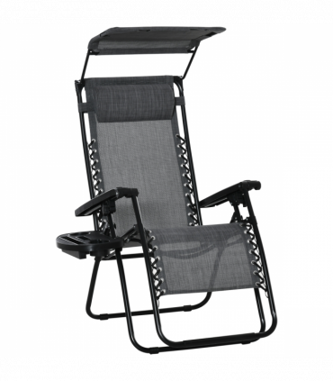 Steel Frame Zero Gravity Outdoor Garden Deck Chair with Canopy - Light Grey