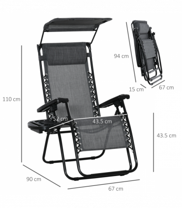 Steel Frame Zero Gravity Outdoor Garden Deck Chair with Canopy - Light Grey